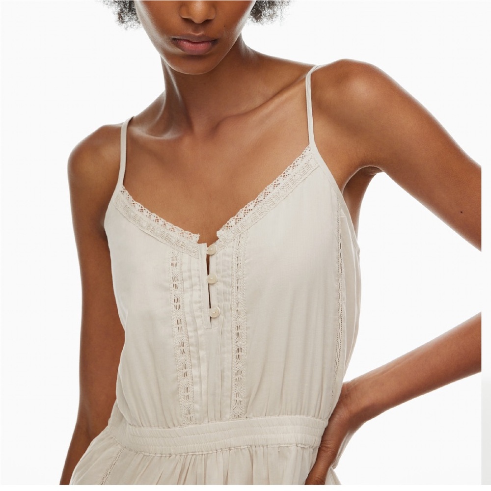 Aritzia Cream Eyelet Tiered Spaghetti-Strap Maxi Dress - Feminine Lace Detail - Picture 4 of 8